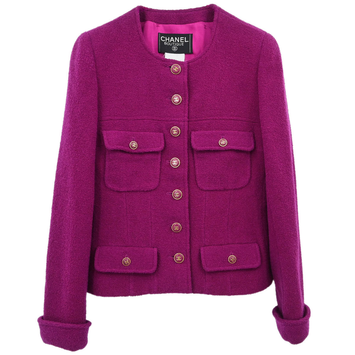 Chanel 1995 Collarless Tweed Jacket Purple #40
