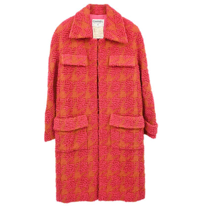 Chanel 1994 Tweed Coat Houndstooth Red Orange #38