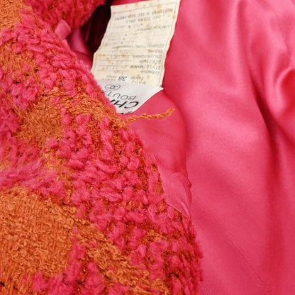 Chanel 1994 Tweed Coat Houndstooth Red Orange #38
