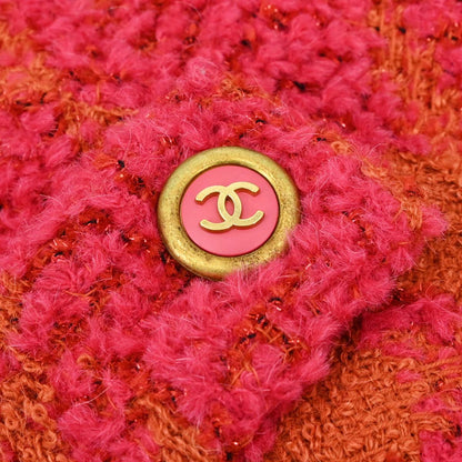 Chanel 1994 Tweed Coat Houndstooth Red Orange #38