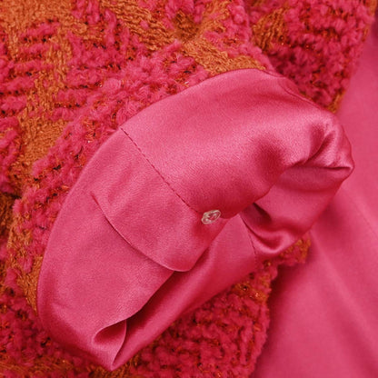 Chanel 1994 Tweed Coat Houndstooth Red Orange #38