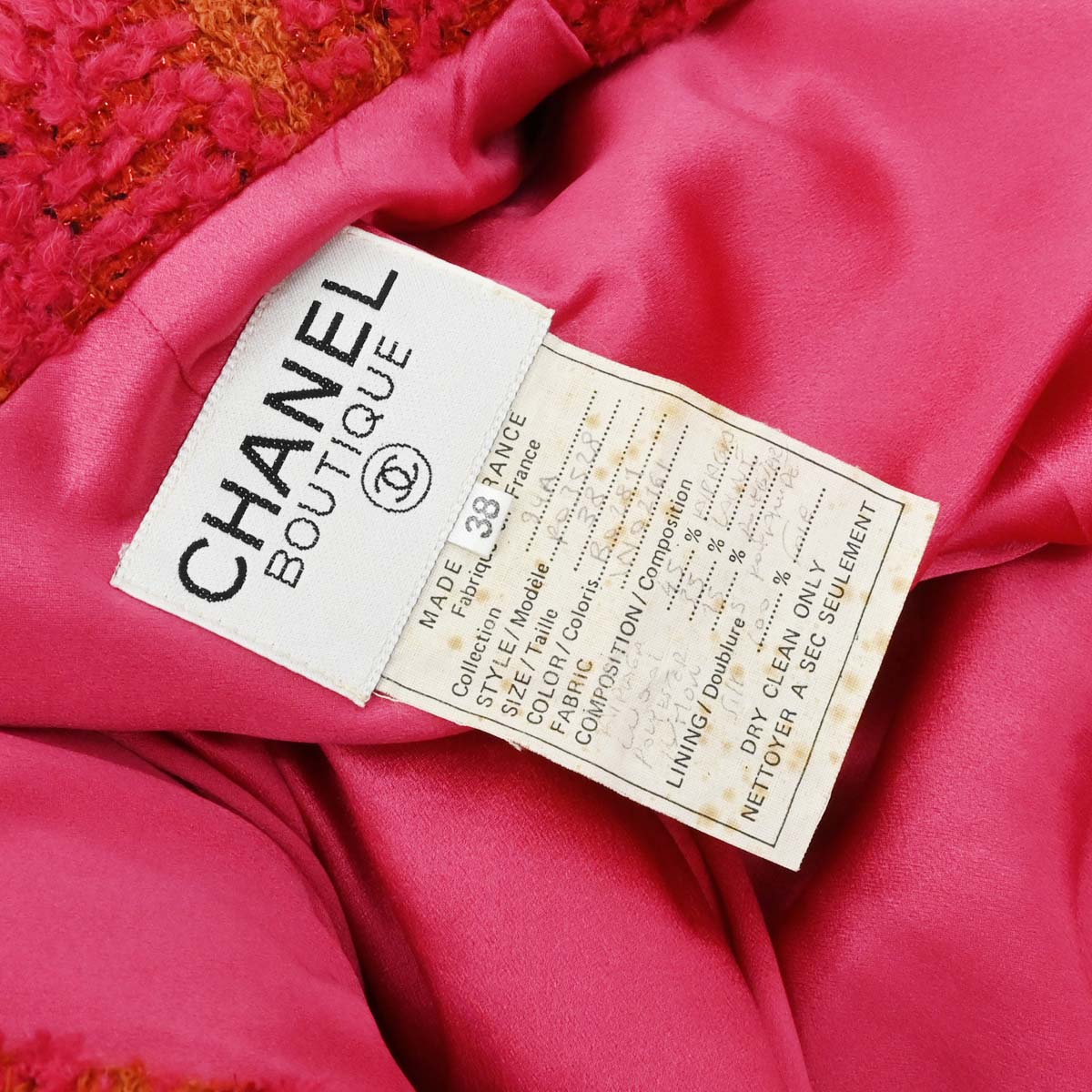 Chanel 1994 Tweed Coat Houndstooth Red Orange #38