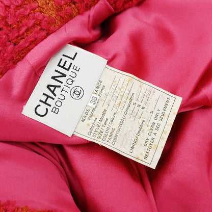 Chanel 1994 Tweed Coat Houndstooth Red Orange #38