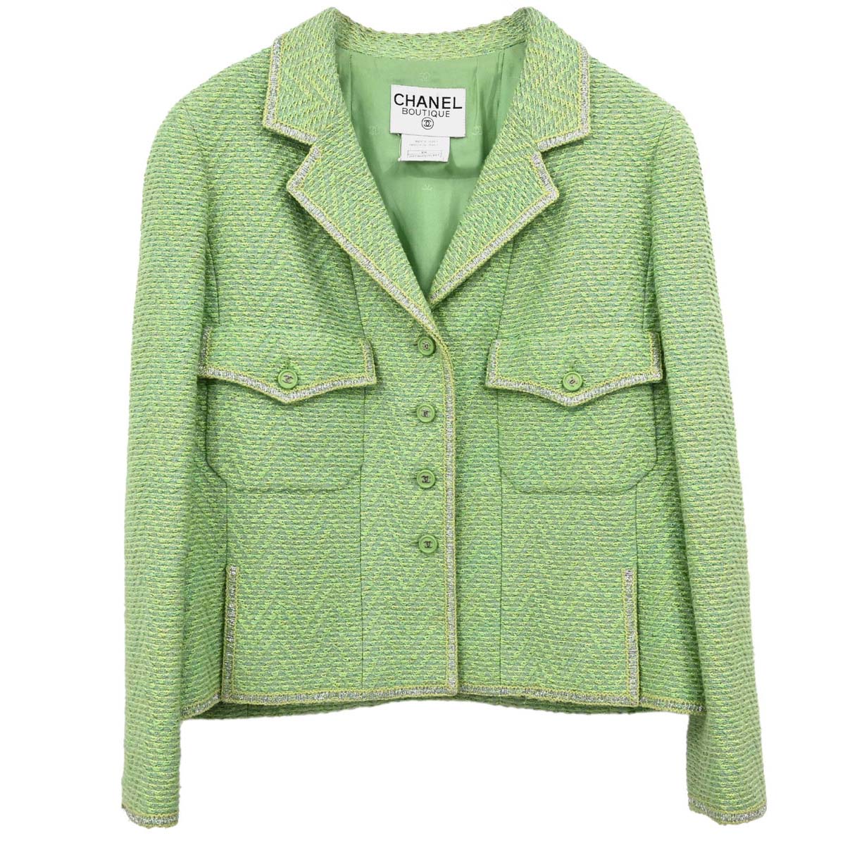 Chanel 1997 Single Breasted Tweed Jacket Green #42