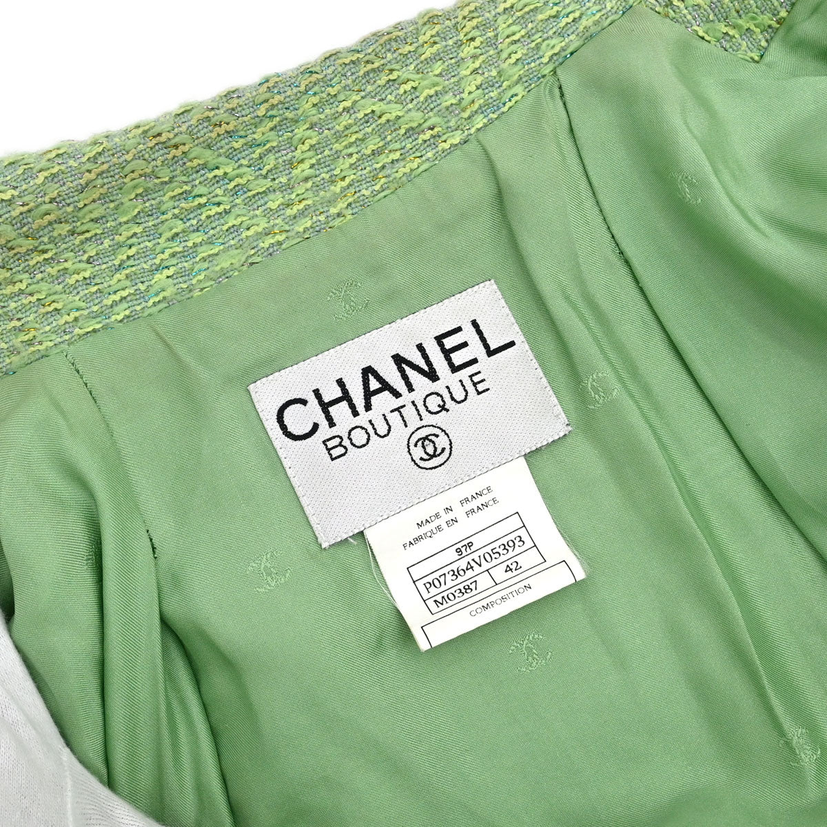 Chanel 1997 Single Breasted Tweed Jacket Green #42