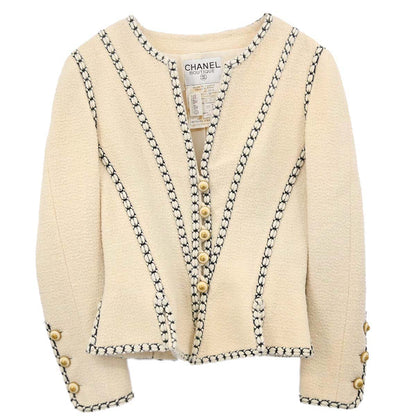 Chanel 1993 Collarless Tweed Jacket Ivory#36