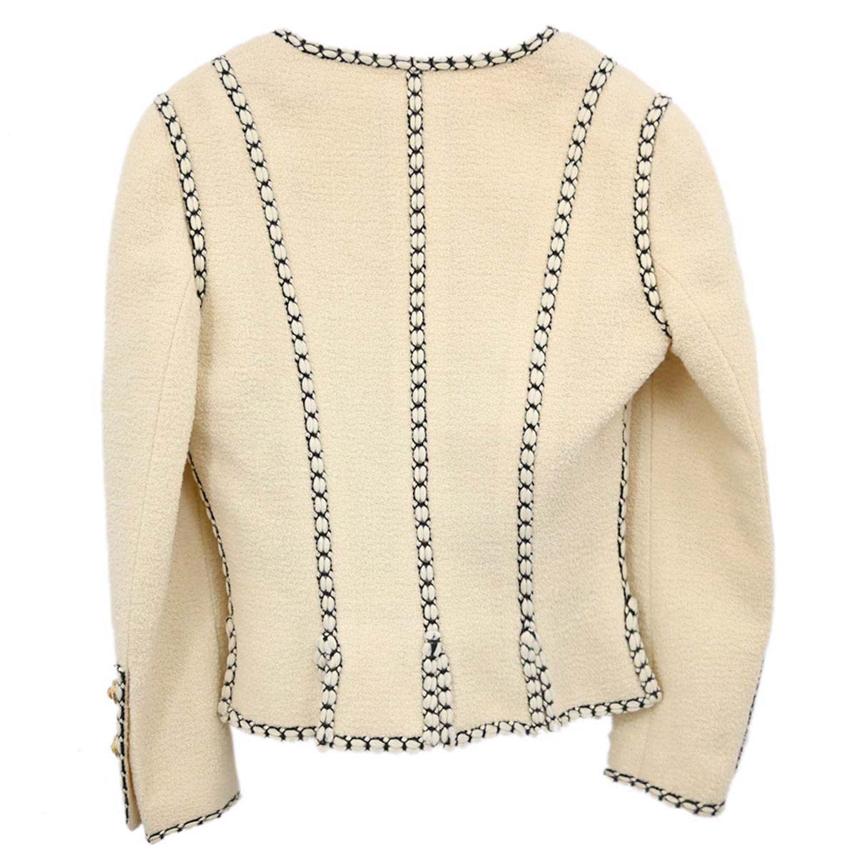 Chanel 1993 Collarless Tweed Jacket Ivory#36