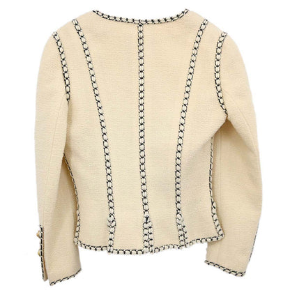 Chanel 1993 Collarless Tweed Jacket Ivory#36