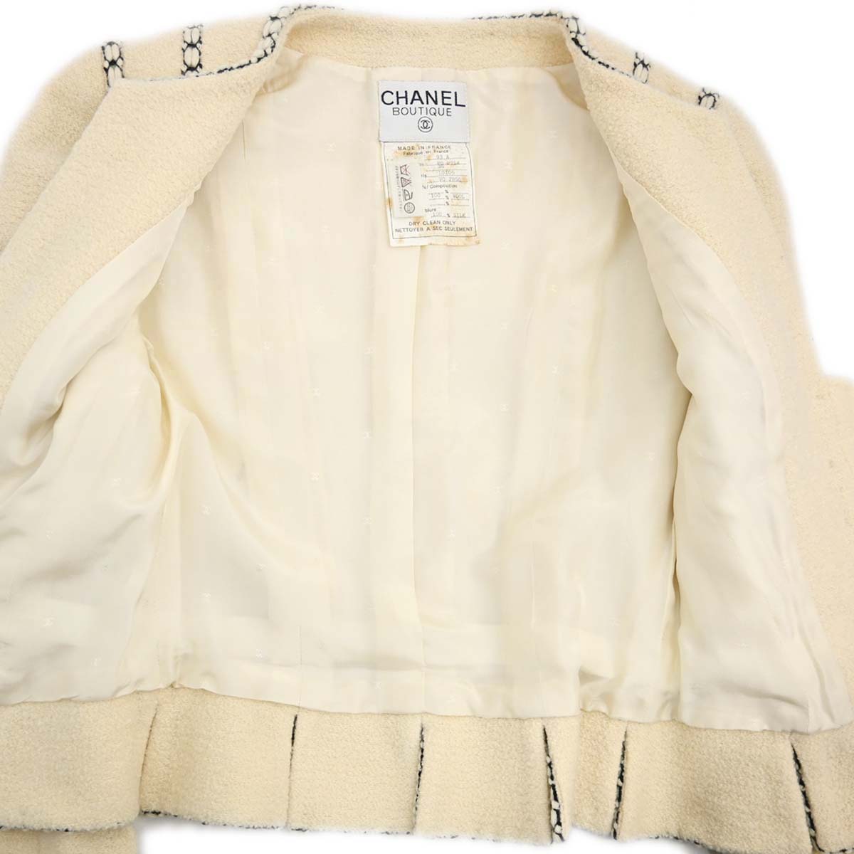 Chanel 1993 Collarless Tweed Jacket Ivory#36