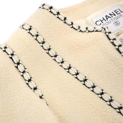 Chanel 1993 Collarless Tweed Jacket Ivory#36