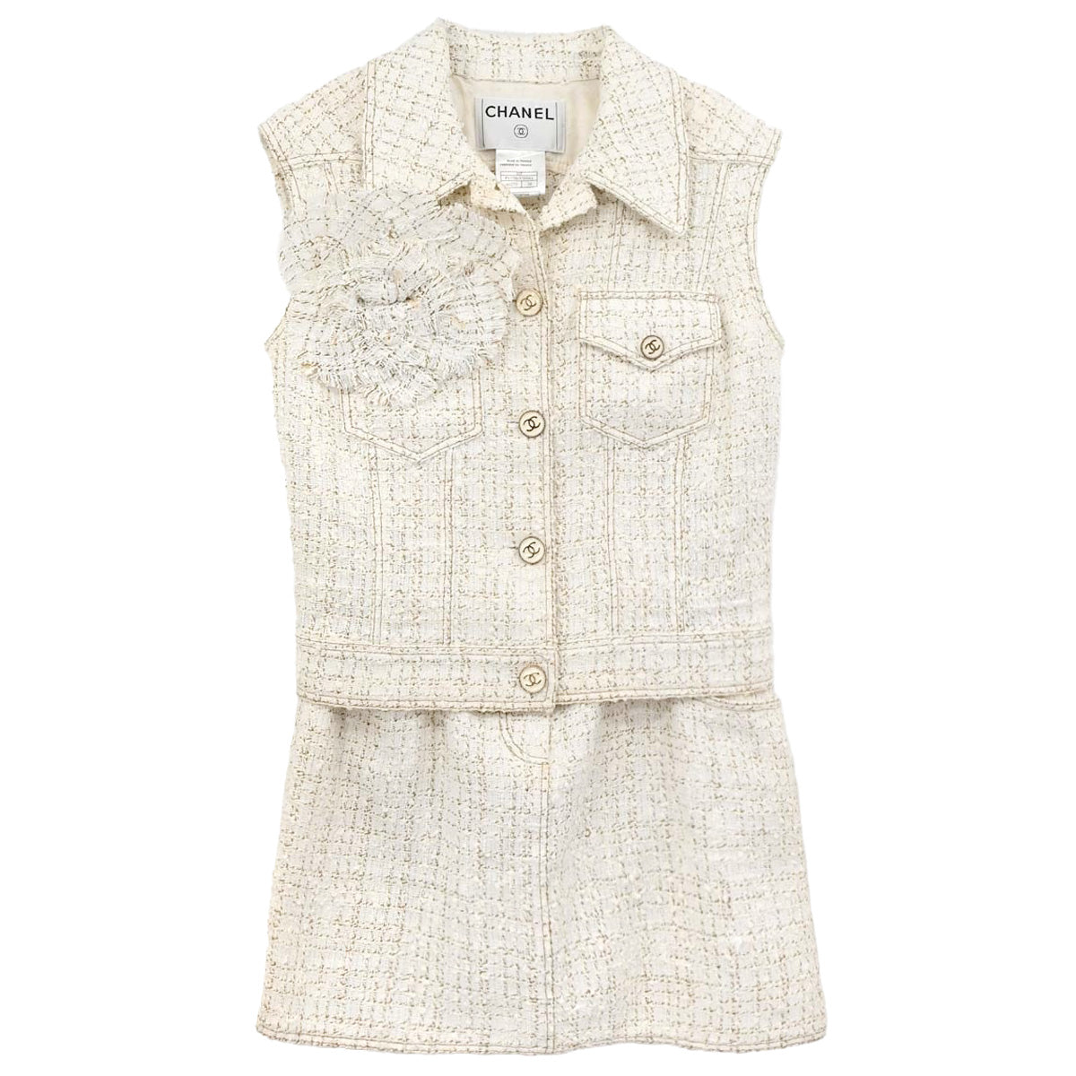 Chanel 2001 Setup Vest Skirt White #38