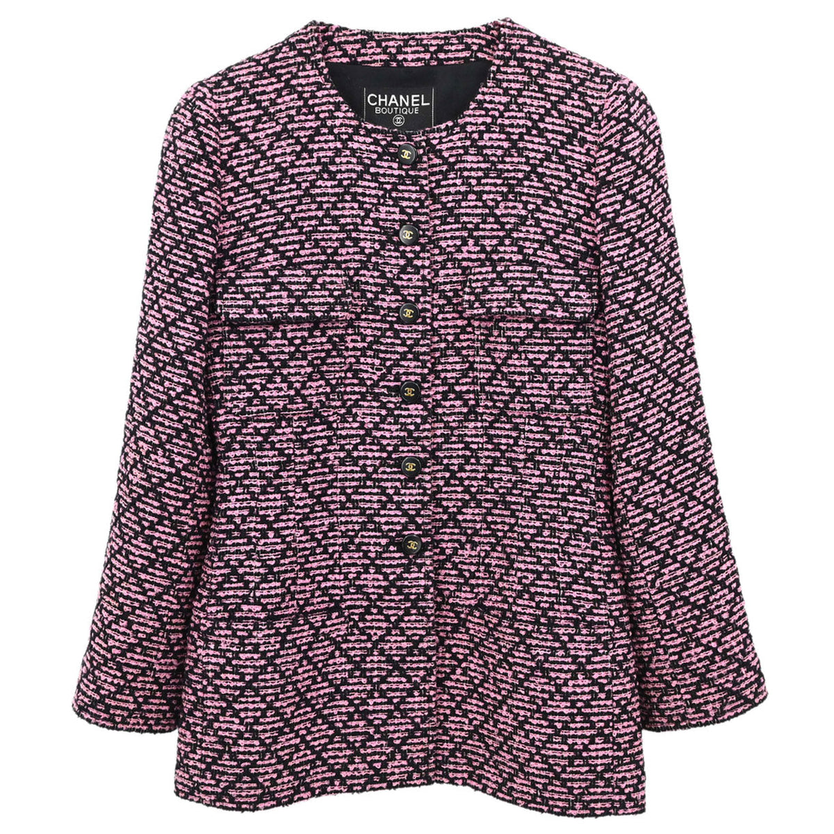 Chanel 1995 Collarless Tweed Jacket Pink Black #40