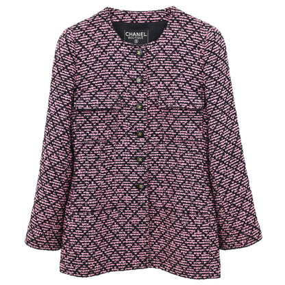Chanel 1995 Collarless Tweed Jacket Pink Black #40