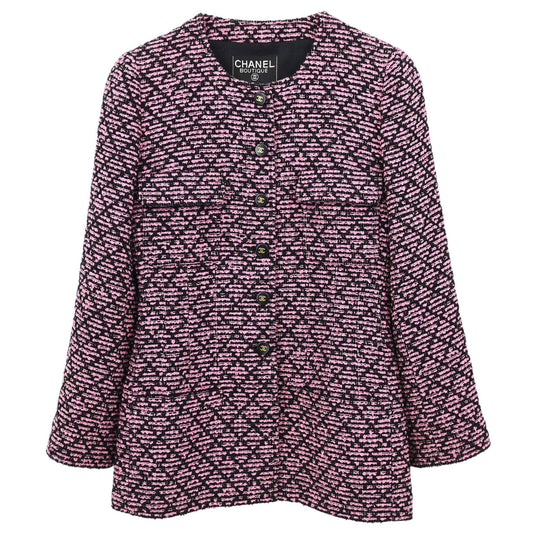 Chanel 1995 Collarless Tweed Jacket Pink Black #40