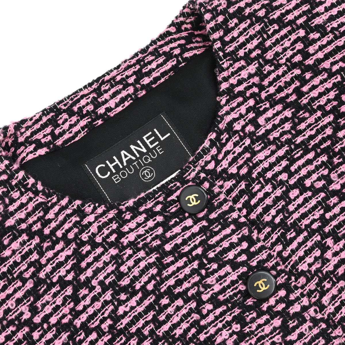 Chanel 1995 Collarless Tweed Jacket Pink Black #40