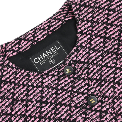 Chanel 1995 Collarless Tweed Jacket Pink Black #40