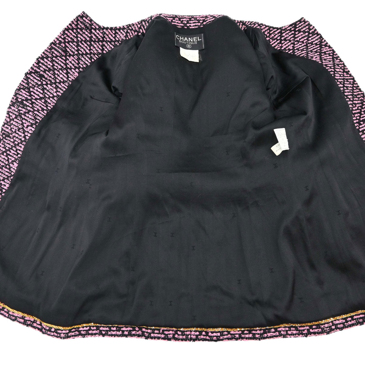 Chanel 1995 Collarless Tweed Jacket Pink Black #40