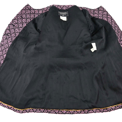 Chanel 1995 Collarless Tweed Jacket Pink Black #40