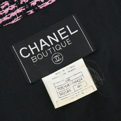 Chanel 1995 Collarless Tweed Jacket Pink Black #40