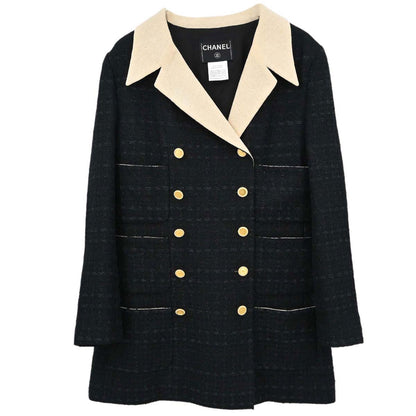 Chanel 2002 Double Breasted Tweed Jacket Black #44