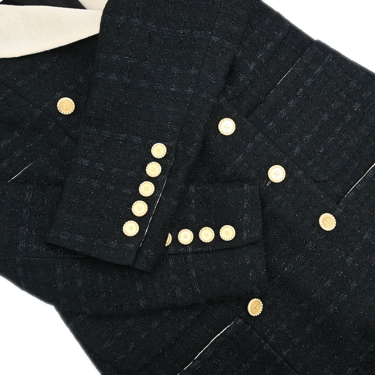 Chanel 2002 Double Breasted Tweed Jacket Black #44