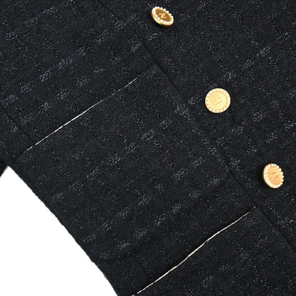 Chanel 2002 Double Breasted Tweed Jacket Black #44