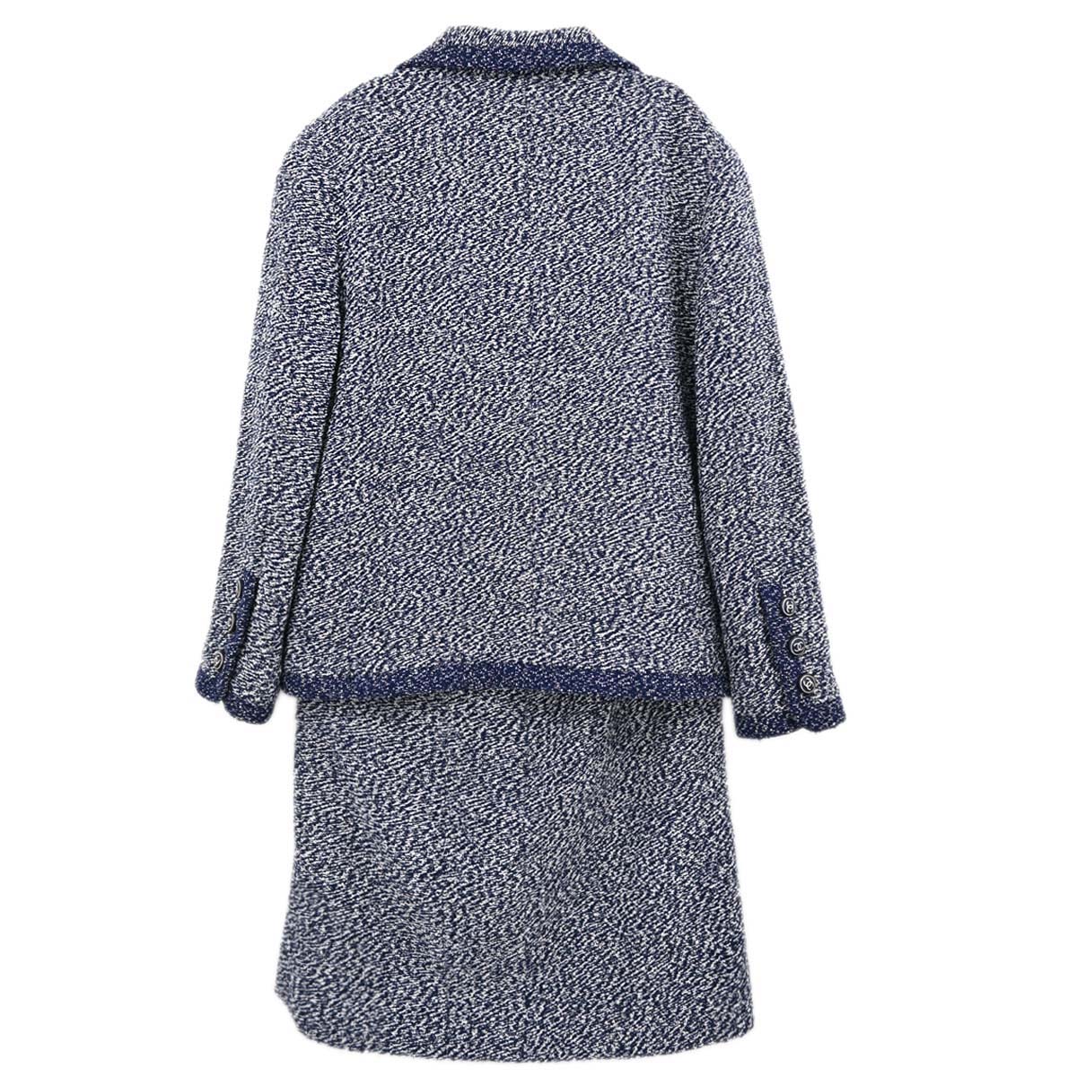 Chanel 1997 Setup Suit Jacket Skirt Tweed Navy #42