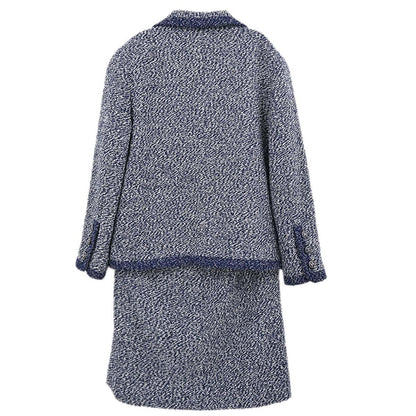Chanel 1997 Setup Suit Jacket Skirt Tweed Navy #42