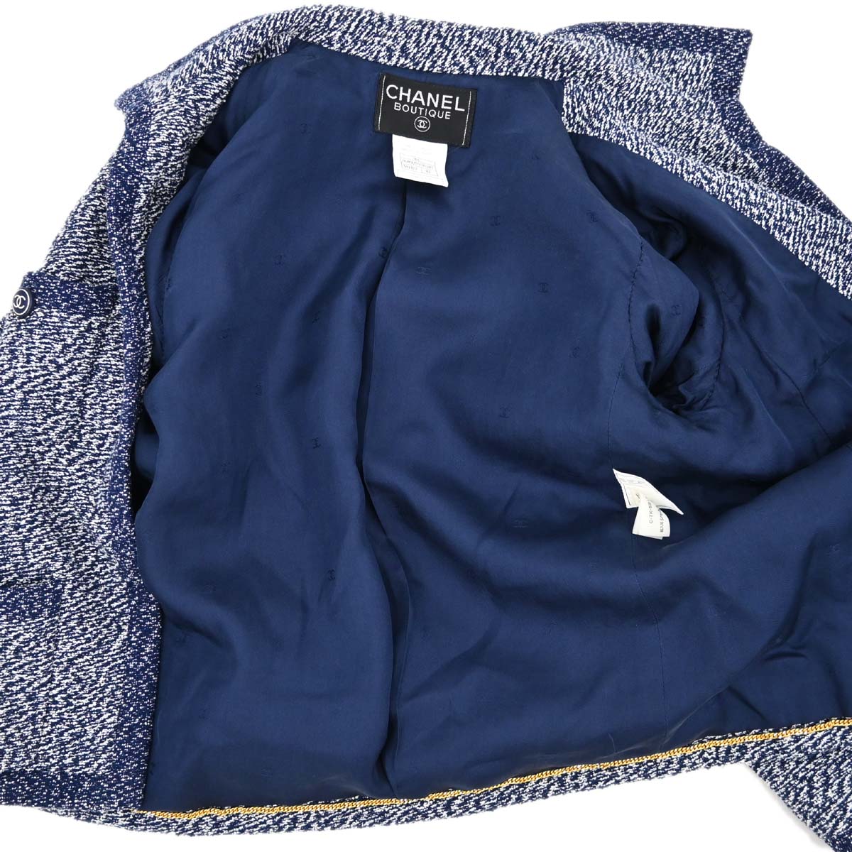 Chanel 1997 Setup Suit Jacket Skirt Tweed Navy #42