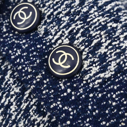Chanel 1997 Setup Suit Jacket Skirt Tweed Navy #42
