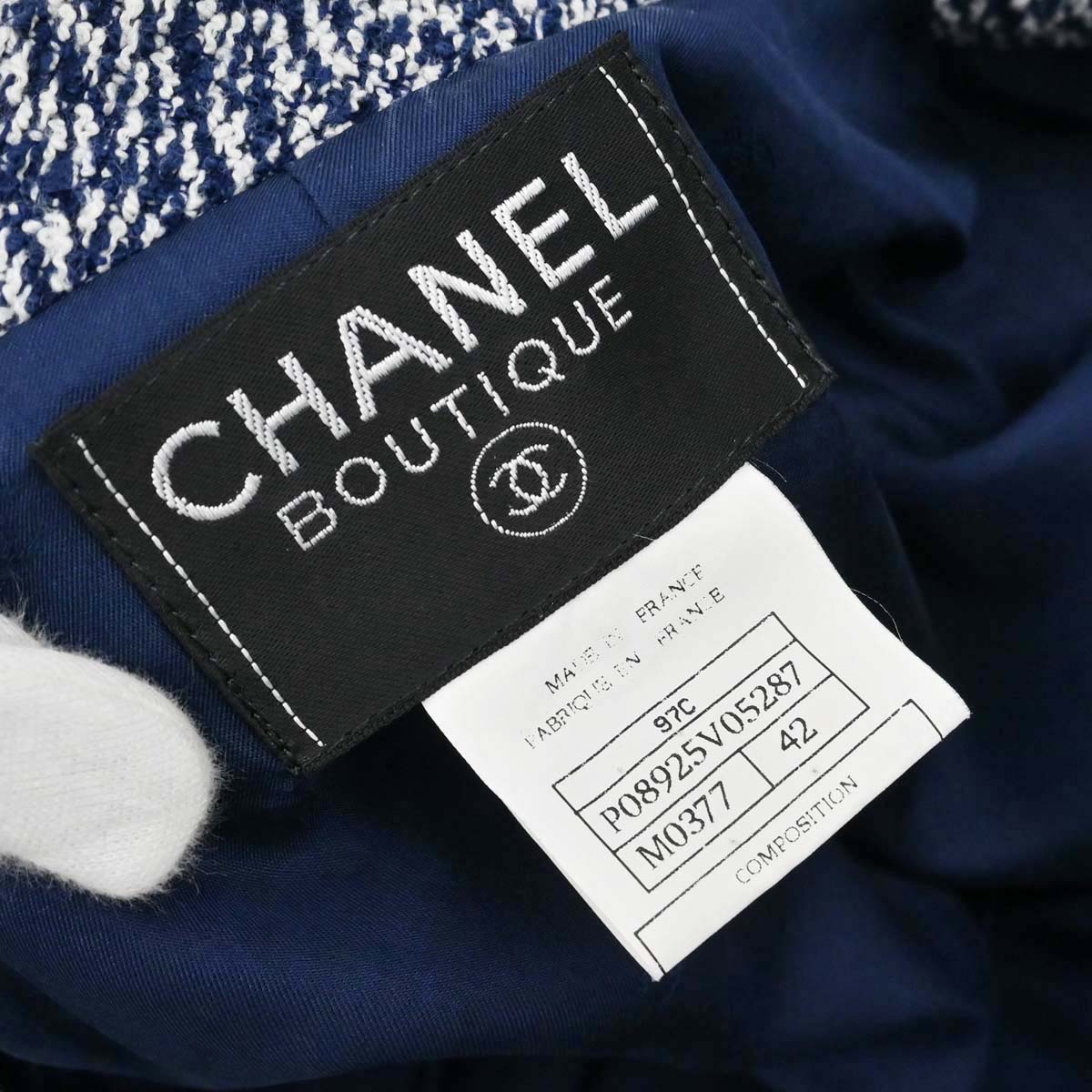 Chanel 1997 Setup Suit Jacket Skirt Tweed Navy #42
