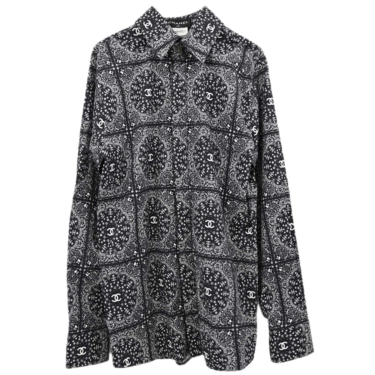 Chanel 2014 All-over Print Blouse Shirt Navy #46