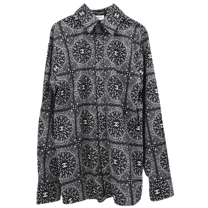Chanel 2014 All-over Print Blouse Shirt Navy #46
