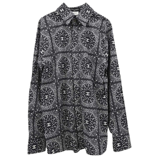 Chanel 2014 All-over Print Blouse Shirt Navy #46
