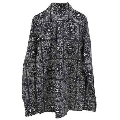 Chanel 2014 All-over Print Blouse Shirt Navy #46