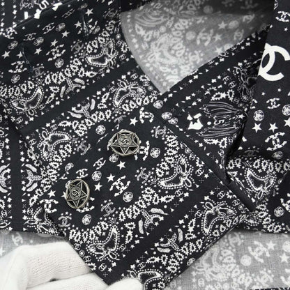 Chanel 2014 All-over Print Blouse Shirt Navy #46