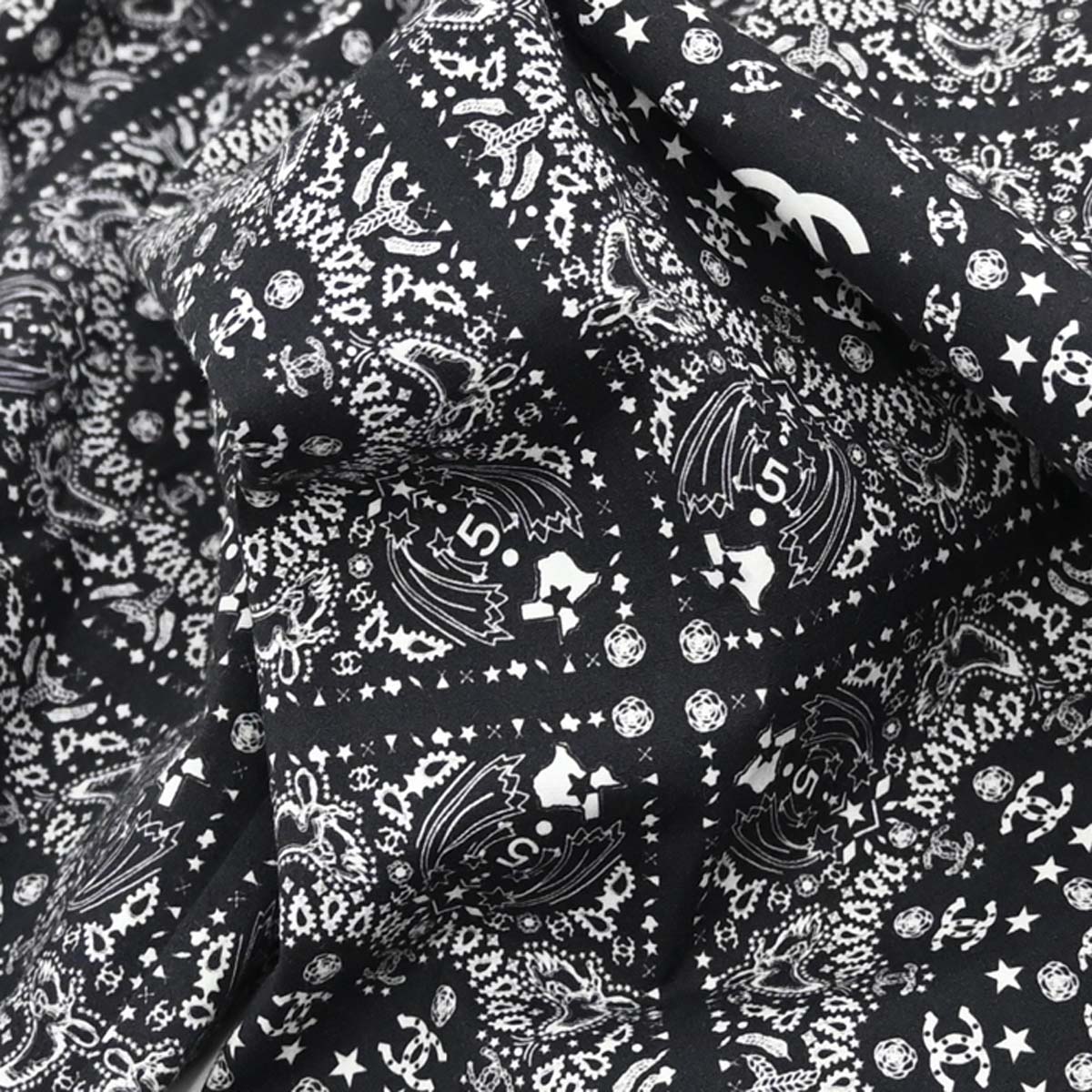 Chanel 2014 All-over Print Blouse Shirt Navy #46