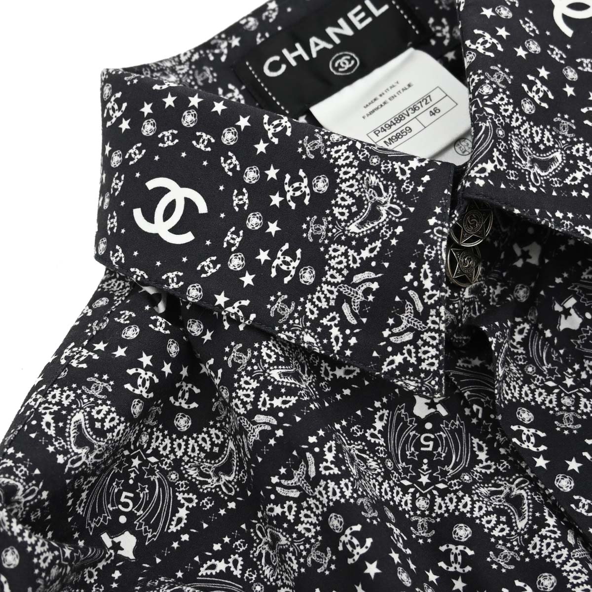 Chanel 2014 All-over Print Blouse Shirt Navy #46