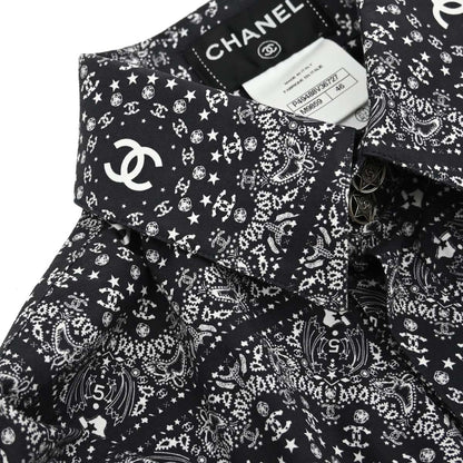 Chanel 2014 All-over Print Blouse Shirt Navy #46