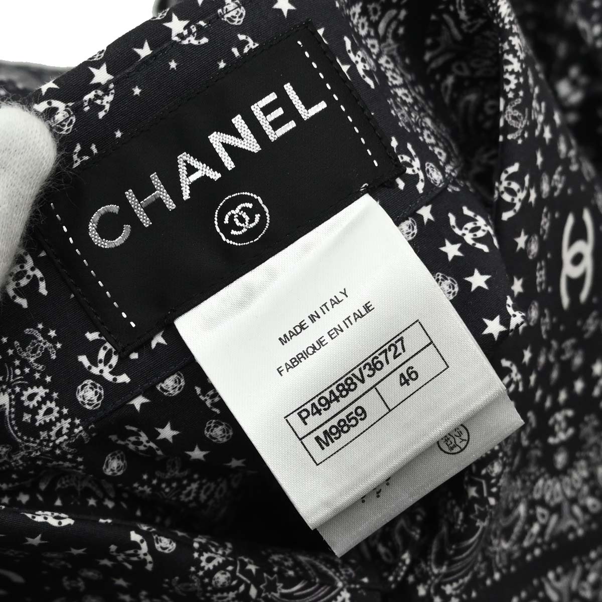 Chanel 2014 All-over Print Blouse Shirt Navy #46