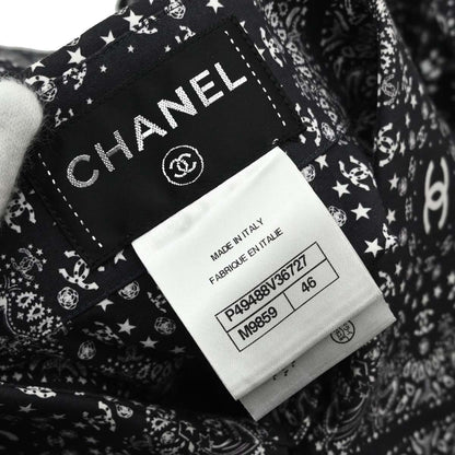 Chanel 2014 All-over Print Blouse Shirt Navy #46