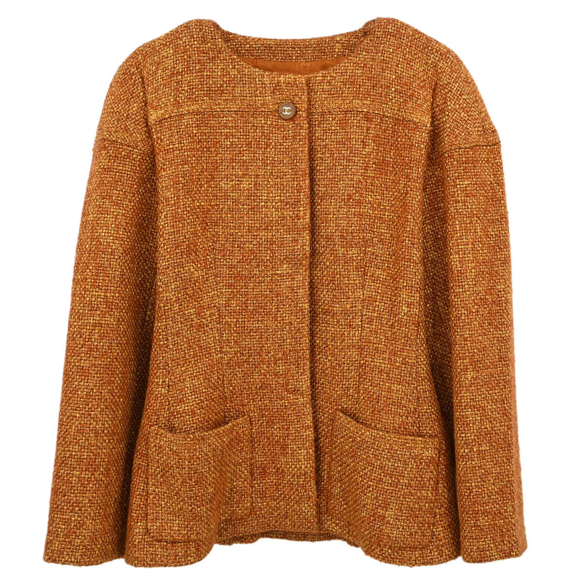 Chanel 2001 Collarless Tweed Jacket Brown #38