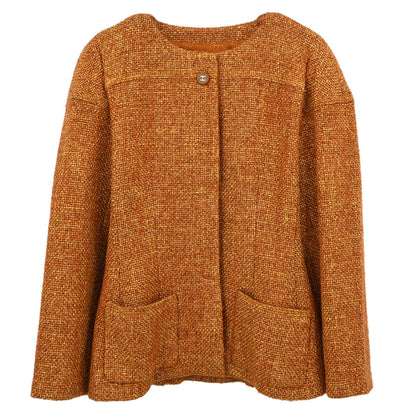 Chanel 2001 Collarless Tweed Jacket Brown #38