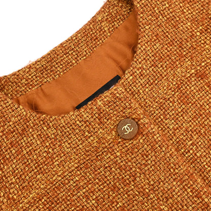 Chanel 2001 Collarless Tweed Jacket Brown #38