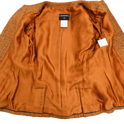 Chanel 2001 Collarless Tweed Jacket Brown #38