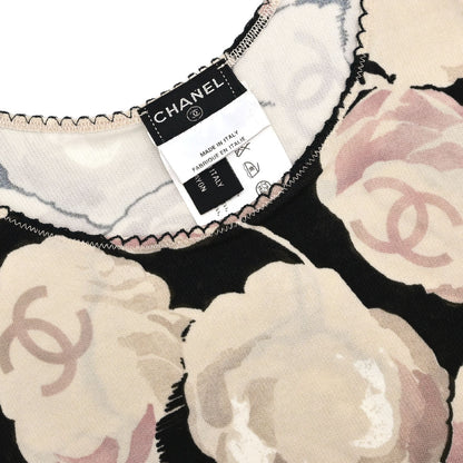 Chanel 2004 Camellia All-over Print Tank Top Beige Black #34