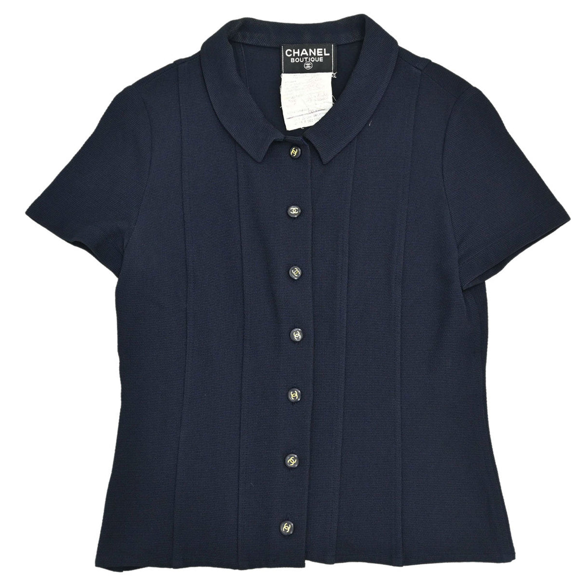 Chanel Button Up Short Sleeve Top Navy