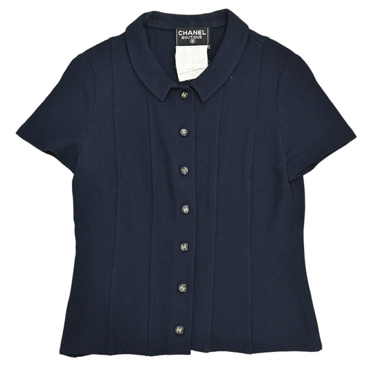 Chanel Button Up Short Sleeve Top Navy