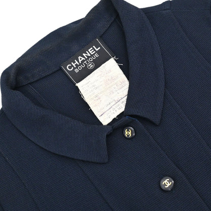 Chanel Button Up Short Sleeve Top Navy