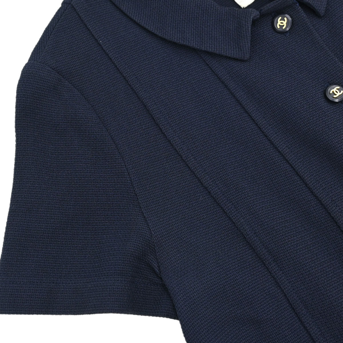 Chanel Button Up Short Sleeve Top Navy